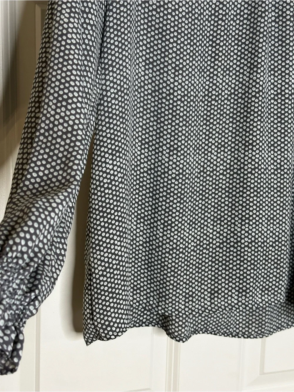 LOFT Sage/Gray Smocked-Neck Printed Blouse